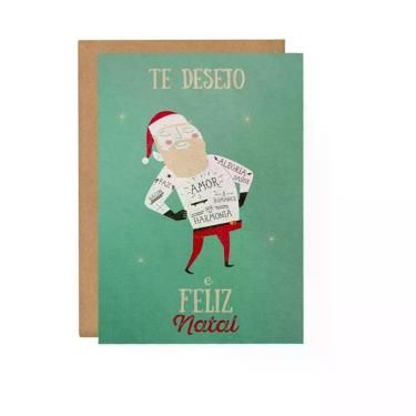 Imagem de Cartão Te Desejo um Feliz Natal com Parte Interna em Branco para Mensagem Escrita à Mão em Papel Texturizado 250g