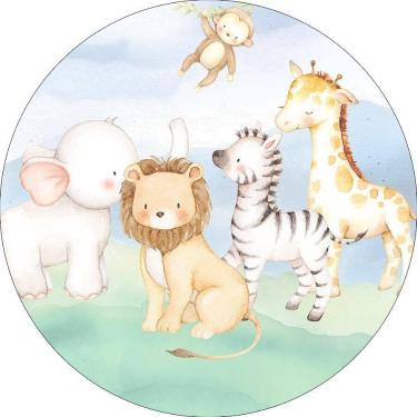 Imagem de Painel De Festa Redondo 1,50x1,50 - Aquarela Safari Animais 013 - Via 