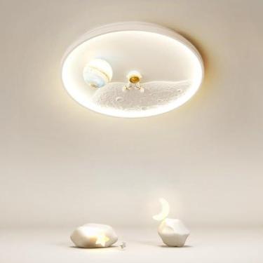 Imagem de Luminária de teto LED moderna para quarto infantil, regulável com controle remoto, luminária de teto com design criativo de superfície lunar, para meninas e meninos, luz de teto para sala de