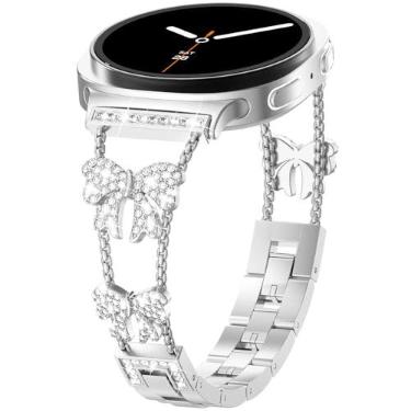Imagem de Surace Compatível com Samsung Galaxy Watch 8 de 40 mm e 44 mm/Galaxy Watch 8 Classic de 46 mm, pulseira de metal elegante com laço de diamante e strass para Galaxy Watch8