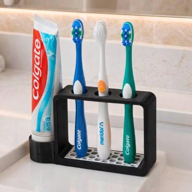 Imagem de Suporte preto para escovas com apoio para creme dental - RELET