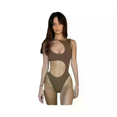 Imagem de Maiô Feminino Sexy Sem Mangas Com Recortes, Peça Única De Cintura Alta