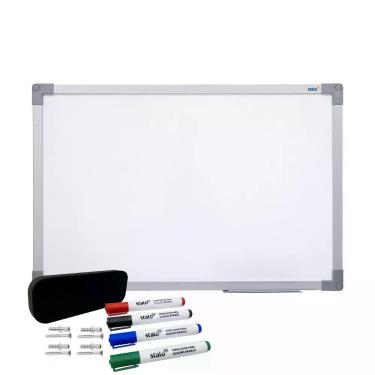 Imagem de Quadro Branco 90x60 Moldura em aluminio soft com apagador e 4 Caneta -