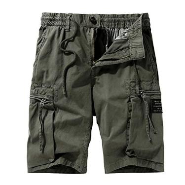 Imagem de Legou Bermuda Cargo Shorts de verão, Masculino Casual Shorts de Praia 6 bolsos 100% algodão,Ajuste relaxado, para trabalho, caminhada, atividades ao ar livre - Exército Verde