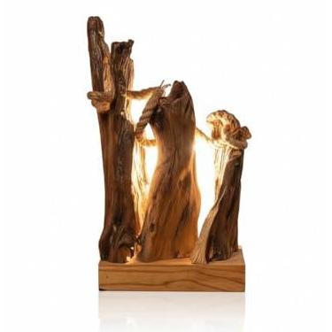 Imagem de Luminária de Mesa Rústica em Madeira Maciça Artesanal (Feita à Mão) – Abajur para Quarto, Sala, Cabeceira, Escritório e Mesa de Leitura – Estilo Nórdico, Escandinavo, Boho – Decoração