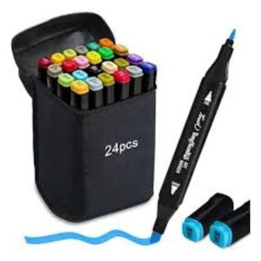 Imagem de Kit Canetinhas Para Pintar Bobbie Goods | Caneta Marcador Permanente Para Colorir | Estojo Para Desenho Profissional | 24 Cores | Conjunto Kit De Canetinhas Pontas Duplas | Cores Vivas