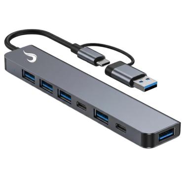 Imagem de HUB USB-C - 7 Portas - 4x USB 2.0 + 2x USB-C + 1x USB 3.0 - Cinza - Rise Mode RM-HUB-04