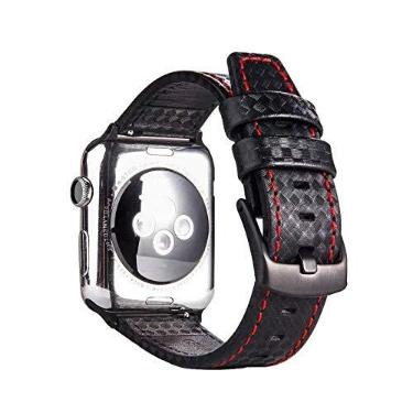 Imagem de Pulseira Couro Carbon LTIMPORTS, compativel com Apple Watch 42mm Series 11/10, 41mm Series 9/8/7, 40mm Series 6/5/4/SE e Apple Watch 38mm Series 3/2/1 (Vermelho)