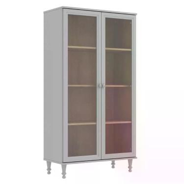 Imagem de Cristaleira 2 Portas Vidro Pés Madeira 151x80 Cm E957 Cinza Dtall Cinza