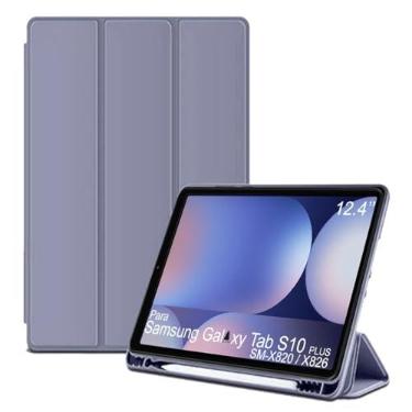 Imagem de Capa Tablet flip para Samsung Galaxy Tab S10+ SM-X820 SM-X826 NZAHZTO Smart pen 12.4 polegadas resistente aveludada compatimento caneta Case capinha Anti Impacto Suporte Pencil - Alamo (Violeta)