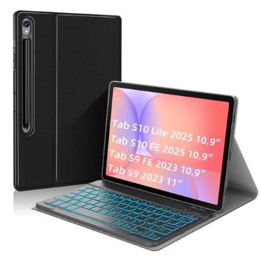 Imagem de JUQITECH Capa com teclado retroiluminado para Samsung Galaxy Tab S9 FE 10,9 polegadas / S9 11 polegadas 2023, capa fina e macia com suporte multiângulo para tablet com teclado, suporte para fixação de