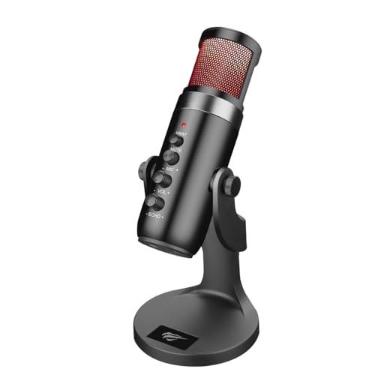 Imagem de Microfone Condensador RGB Gamer Havit GK59, USB, Omnidirecional, Plug and Play, Anti-Vibração, Botões Mute ECHO e Volume