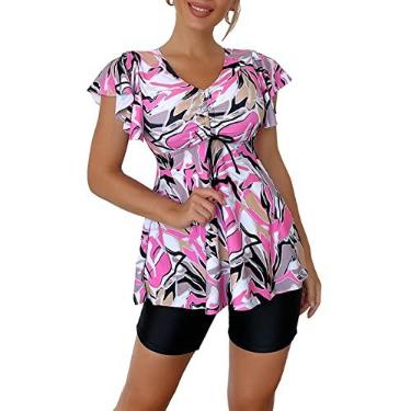 Imagem de Maiô Tankini, Tankini Elegante Com Estampa Floral para Meninas na Praia (S)