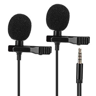 Imagem de Microfone de duas cabeças com clipe de lapela, transmissão ao portátil entrevista música música baixo ruído estéreo clipe de colarinho microfone Omnibearing para celular, 60dB SNR alta
