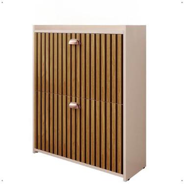 Imagem de Sapateira Vertical Com 2 Portas Basculantes - Organizador Para 12 Pares De CalçAdos, Multiuso Para Hall De Entrada, Quarto E Closet - Sapateira Fechada Moderna(Off White/Ripado)
