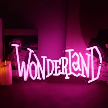 Imagem de Placa de néon Tiabuy Wonderland Alice no País das Maravilhas 18x40cm