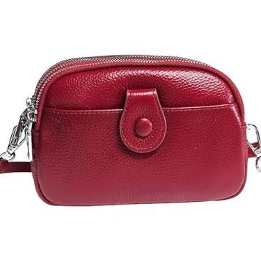 Imagem de Bolsa tiracolo feminina pequena de couro legítimo, 3 compartimentos com zíper, 1 bolso frontal, #02 Borgonha, 7 7/8in, Small