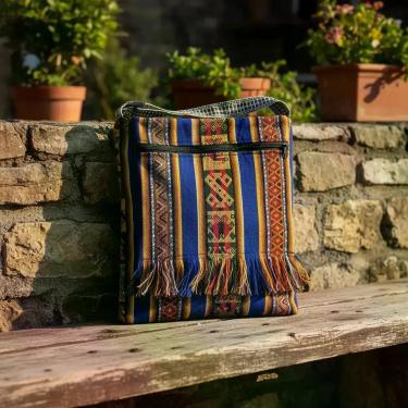 Imagem de Bolsa Peruana Lateral Transversal Grande Boho Franja Unisex - Artesana