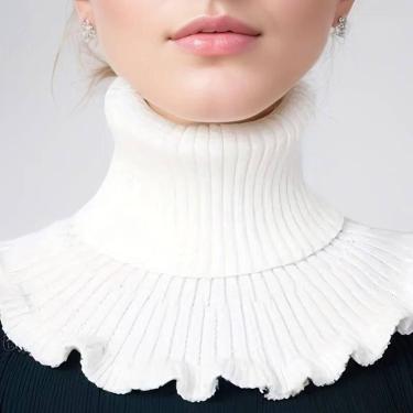 Imagem de Cachecol Falso De Tricô Preto E Branco Para Mulheres, Macio, Grosso, Q