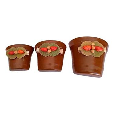 Imagem de Vasos Trio Meia Lua Cerâmica de Parede Vertical Plantas Garden - Marrom