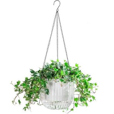 Imagem de Melphoe 1 pacote com vasos de flores para ambientes internos com irrigação automática, cesta de 21 cm para pendurar ao ar livre, cabide de plantas com 3 ganchos, orifícios de drenagem para jardim e