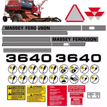 Imagem de Kit Adesivo Massey Ferguson Mf 3640 Colheitadeira + Etiquetas Mk Padrão Cinza