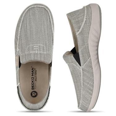 Imagem de Sapatos masculinos sem cadarço, mocassins de lona com suporte de arco, tênis ortopédico casual para fascite plantar, chinelos de caminhada internos e externos para alívio da dor, Cinza, 10