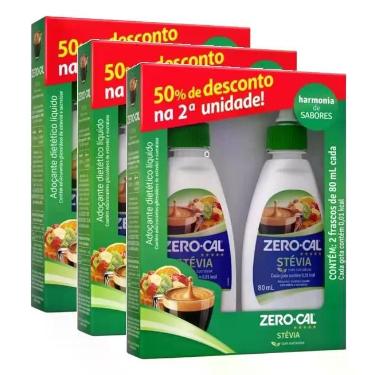 Imagem de Kit 3 Adoçante Líquido Zero Cal Stévia 2 X 80ml - Zero-Cal