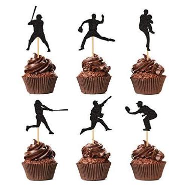 Imagem de Pacote com 48 palitos de beisebol para cupcakes esportivos de beisebol, artigos de festa de aniversário para meninos