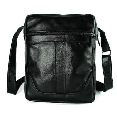 Imagem de Bolsa Masculina Estilo Carteiro em Couro 100% Legítimo Pochete Transversal Sholder Bag (Preta)