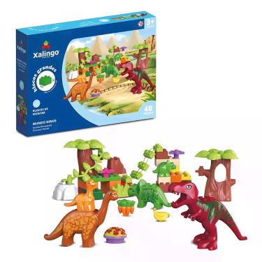 Imagem de Bloco de Montar Grande Mundo Dinos 40 Peças Brinquedo Infantil Xalingo