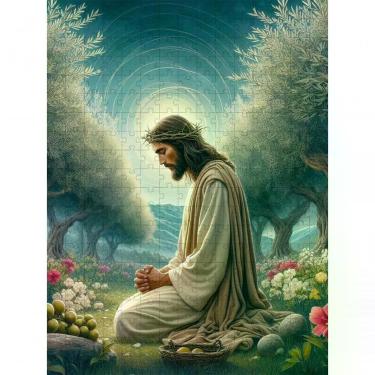 Imagem de Quebra-cabeça Religiosos Jesus no Horto de 120 Peças para Memória e Concentração com Relaxamento Marrom Coleção Tea
