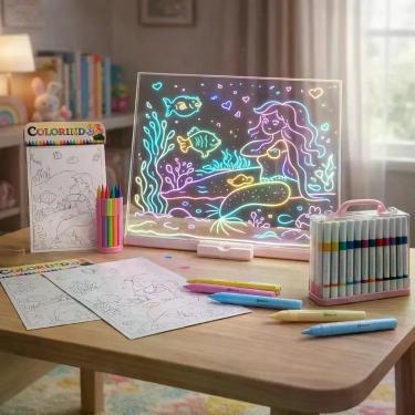 Imagem de Kit Lousa LED 30 x 20 cm e Estojo de Canetas Acrílicas 36 Cores - NoBr