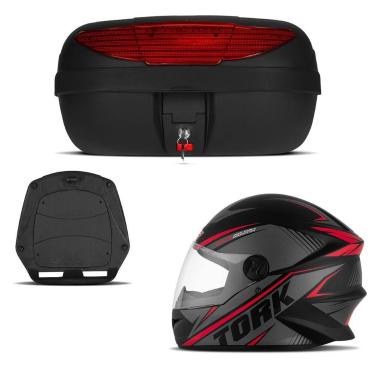 Imagem de Baú 45 Litros Pro Tork + Capacete R8, VERMELHO, 56