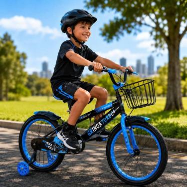 Imagem de Bicicleta Infantil Menino Turbo Aro 14 LED Rodinha LED Freio VBrake Ce