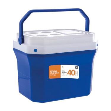 Imagem de Caixa Térmica Coller para Bebidas Grande 40 Litros com Alça de Transporte Capacidade para 60 Latas e Suporte para Copos (Azul)