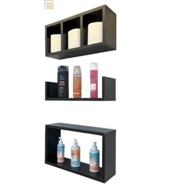 Imagem de Inffinity Moveis Planejados - Conjunto de 3 Nichos para Banheiro Salão de Beleza Manicure (Preto)