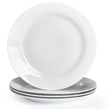 Imagem de Conjunto de 4 pratos de jantar redondos de 26,7 cm, pratos de cerâmica branca para jantar, salada, aperitivo e sobremesa, micro-ondas, lava-louças para cozinha, perfeito para festas, casamentos