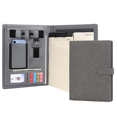 Imagem de Pasta-agenda para portfólio Wason A4 em couro PU, pasta de arquivos, pasta de documentos, estojo com bloco de anotações removível, estação de cartões com clipe, estojo de papelaria, suporte para