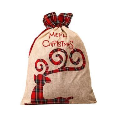 Imagem de Grande Bolsa De Presente De Natal Em Linho Feita À Mão Com Cordão, Dec