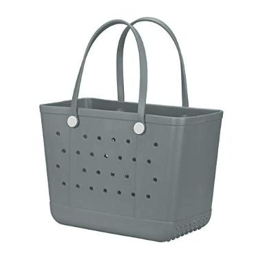 Imagem de UeKeKicg Bolsa de praia X grande de borracha, impermeável, lavável, aberta para mulheres, bolsa de mão de crocodilo para praia, piscina, ioga, Cinza, X-Large, Sacola de viagem