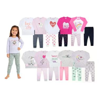 Imagem de Kit 2 Pijamas Menina Ribana 100% Algodão Tam 01 a 04 Sortido - Caramel