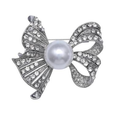 Imagem de Broche De Laço Com Pérolas E Strass Para Mulheres, Acessório De Joias 