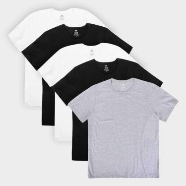 Imagem de Kit Camiseta Hering Slim Masculina 5 Peças, Branco, Preto, G