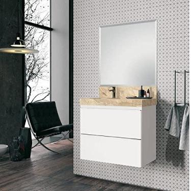 Imagem de Conjunto para Banheiro com Espelho, Gabinete e Lavatório em Porcelanato com Cuba Embutida 80cm Bumi Branco