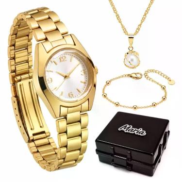 Imagem de Relogio Feminino Resistente + Colar Ponto Luz + Pulseira caixa premium