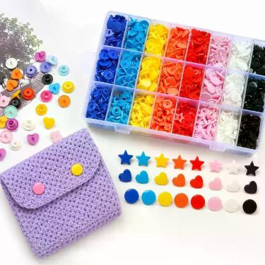 Imagem de Kit Botões de Pressão Plástico 360un Coloridos Estrela Coração Círculo