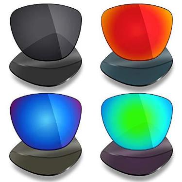 Imagem de 4 pares de lentes polarizadas de substituição Mryok para óculos de sol Oakley Frogskins LX – Stealth preto/vermelho fogo/azul gelo/verde esmeralda