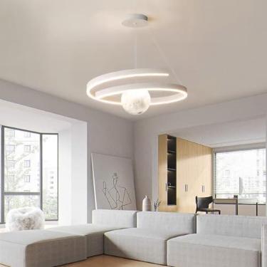 Imagem de Lustre LED moderno para quarto infantil, 65W, com design espacial e estrela, luminária pendente dimerizável, esfera de acrílico com o planeta Terra, arte decorativa para casa, iluminação de