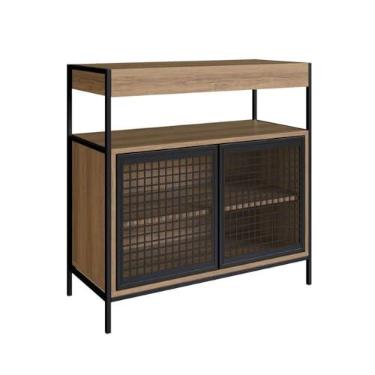 Imagem de Armário Gabinete de Banheiro 80cm Estilo Industrial com 2 Portas P1038 Preto/Mel sem Cuba